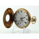 Gents 9ct cased half hunter pocket watch. Hallmarked Birmingham 1934. The white dial with black