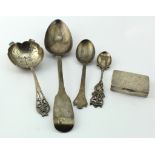 Mixed Silver. A group of silver items, including, spoons, box etc., total weight 5.9oz. approx