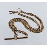 9ct "T" bar pocket watch chain. Length approx 42cm, weight 46.2g