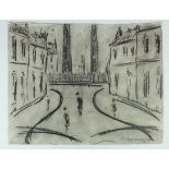 Attributed to L S Lowry (Unverified) Pencil/graphite sketch depicting figures in a street with two