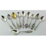 Collection of ten silver Souvenir spoons all marked "Sterling" comprising seven American spoons