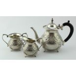 Bazaar type silver three piece tea-set (possibly Moroccan). Marked on the bases SILVER N. Gross