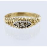 9ct yellow gold graduated three stone diamond ring, total diamond weight approx. 0.03ct, finger size