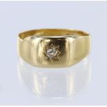18ct yellow gold signet style ring set with a single round old cut diamond weighing approx. 0.