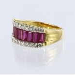 18ct yellow gold half eternity ring featuring nine baguette cut rubies measuring approx. 4mm x 2.