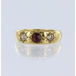 18ct yellow gold ruby and diamond gypsy ring, set with one fine oval mixed cut ruby approx weight