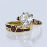 18ct yellow gold ruby and diamond band ring, total diamond weight approx. 0.06ct, finger size K,