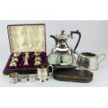 Mixed silver. A group of various hallmarked silver items, comprising an eight piece cruet set (