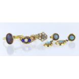 Assortment of opal jewellery to include stamped 14ct (tests 14ct) yellow metal opal drop earrings,