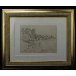 Eadie, Robert (British 1877-1954) Pencil sketch depiciting a coastal town in a bay. Signed and dated