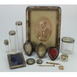 Silver & White Metal. A group of various silver and white metal picture frames, glass jars, etc. (