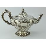 Highly ornate Victorian Edinburgh silver teapot - very well made. Lid and base hallmarked for JMc (J