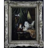 Kleyn, Adriaen. After Henriette Ronner-Knip. Oil on panel depicting a cat and kittens playing on a