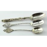 Three silver spoons comprising an Apostle type spoon hallmarked GMJ London 1892, an Inns of Court