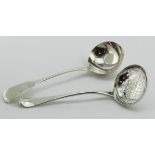 George III silver fiddle pattern sauce ladle hallmarked WE, WF, London 1814 and a George II silver