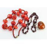 Coral bead necklace, largest bead 20mm approx., length 54cm approx., together with a silver &