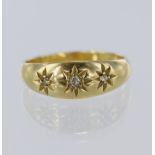 18ct yellow gold gypsy ring set with one old cut diamond and two rose-cut diamonds in a star