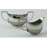 Small Queen Anne style silver cream jug & sugar bowl hallmarked JG Birmingham, 1906. Total weight of