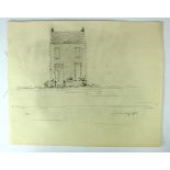 Attributed to L S Lowry (Unverified) Pen/ink line drawing of a small house on a street. Signed and