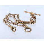 9ct "T" bar pocket watch chain. Length 37cm, weight 29.4g