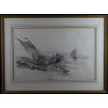 Albertus van Beest (Dutch 1820-1860) Pencil and graphite on paper of fishermen at sail in rough