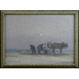 Hoggatt, William (British 1880-1961) Pastel/goauche of a man with horses and cart, gathering seaweed