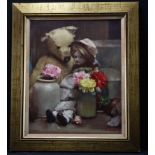 Barlow, Bohoslav (Czechoslovakian b.1947) Oil on canvas laid on board. 'Attentive Teddy'. Signed and