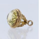 9ct yellow gold fob set with an oval faceted citrine measuring approx. 25mm x 20mm, weight 12.4g