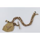 9ct Gold pocket watch chain, T bar and medal fob, chain length 33cm approx., total weight 13.2g
