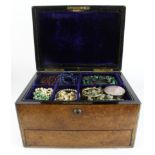 Mixed Jewellery. A walnut veneered box containing various items of jewellery including earrings,