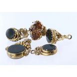 Five 9ct yellow gold stone set fobs, weight 29.1g