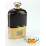 Victorian silver & leather hip flask, hallmarked 'GB, London 1869', monogram to side, length 16cm