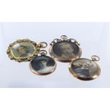 Four early 20th century yellow metal photo lockets