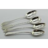 Four Aberdeen silver spoons comprising a fiddle pattern sugar/preserve spoon by Rettie & Sons (R&S