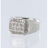 18ct white gold cluster ring, set with six square cut central diamonds surrounded by twelve