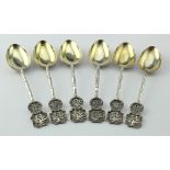 Six Chinese silver teaspoons. Marked TS (Tien Shing of Hong Kong) 85 plus Chinese marks c1900.