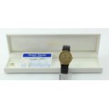 Gents Longines gilt and stainless steel quartz wristwatch, approx 33mm dia, boxed. Watch untested