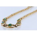 15ct yellow gold bracelet with five links set with a turquoise cabochon each, with box clasp, length