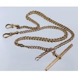 9ct "T" bar pocket watch chain. Length approx 38.5mm, weight 9.9g