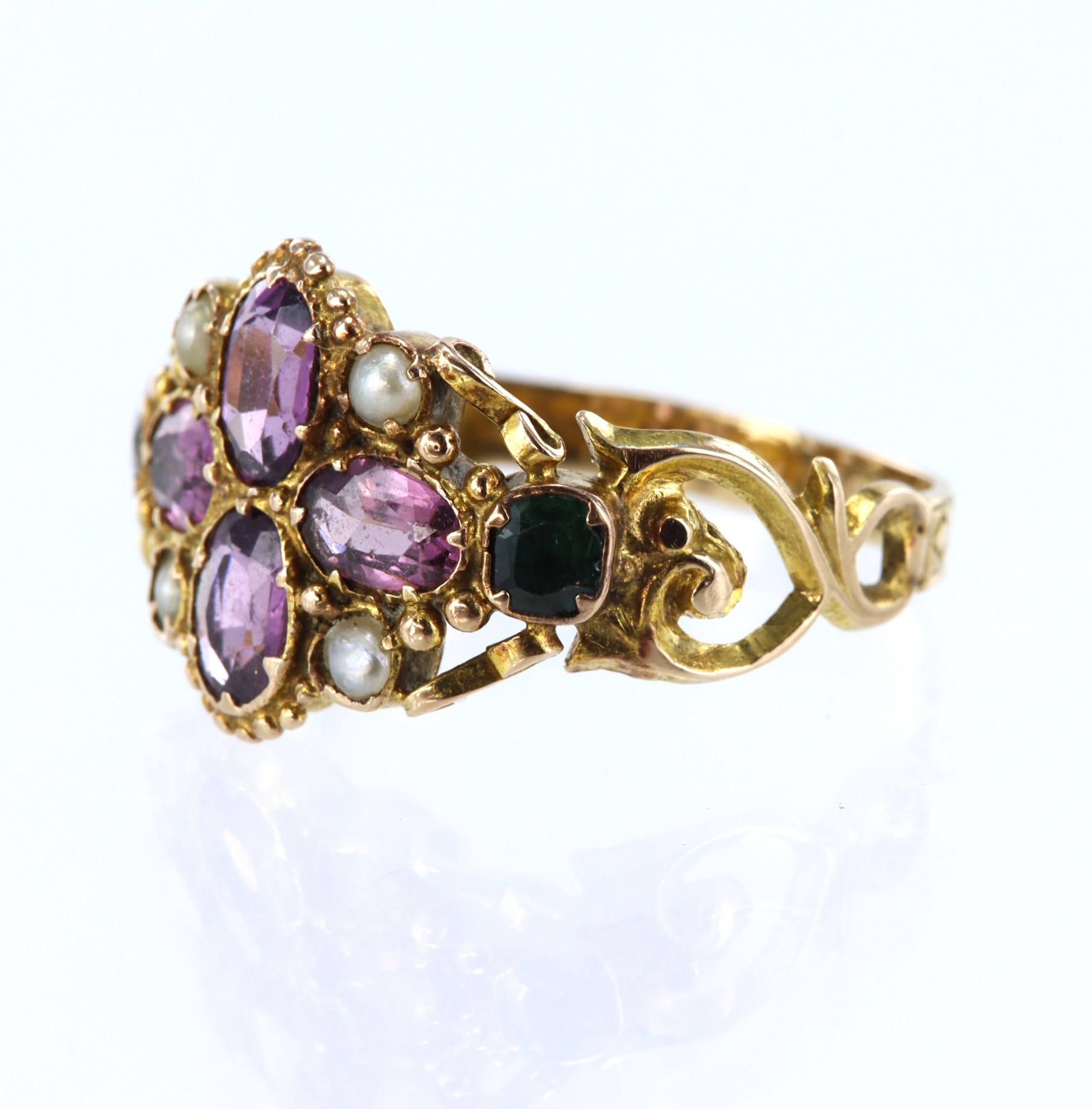 15ct yellow gold ring set with four oval pink tourmalines measuring approx. 4.5mm x 3mm, two green - Image 2 of 2