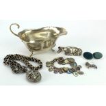 Mixed Silver & White Metal. A group of various items including silver hallmarked sauce boat (