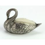 Novelty silver pin cushion, depicting a swan, hallmarked 'A&LLd, Birmingham 1912', height 45mm,