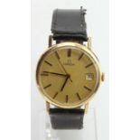 Omega Gents 9ct Gold cased wristwatch, date aperture to dial, 'loyal service' inscription to