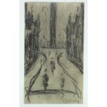 Attributed to L S Lowry (Unverified) Pencil/graphite sketch depicting figures in a street with a