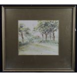 Artist unknown. Watercolour depicting a rural scene. Framed and glazed. Image measures approx 20cm x