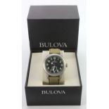 Gents 96A 102 Bulova military style quartz wristwatch. Boxed with booklet, watch untested