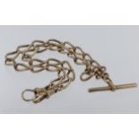 9ct "T" bar pocket watch chain. Length approx 44mm, weight 39.7g