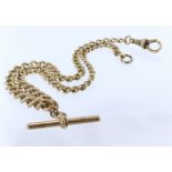 9ct "T" bar pocket watch chain. Length 41cm, weight 35.3g