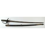 French M1837 Naval Sword, ribbed horn grip, ornate hilt & guard, blade 30", single edge with central