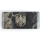 German Nazi marble & steel desk blotter with eagle insignia.